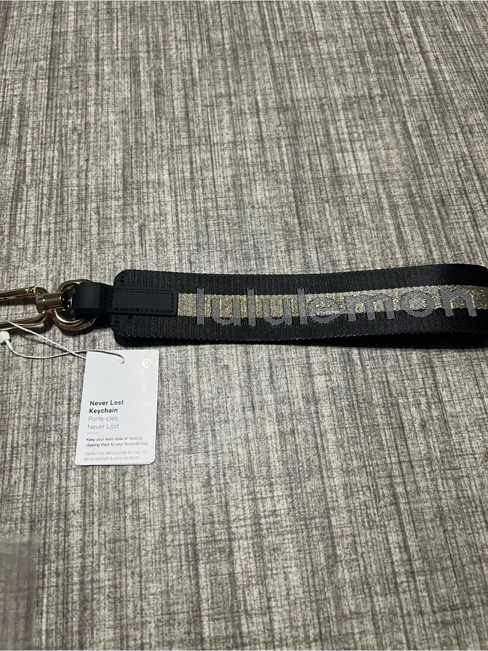 lululemon athletica Never Lost Keychain Strap in Black with Silver Logo